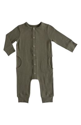 Pehr Essentials Long Sleeve Organic Cotton Romper in Olive 