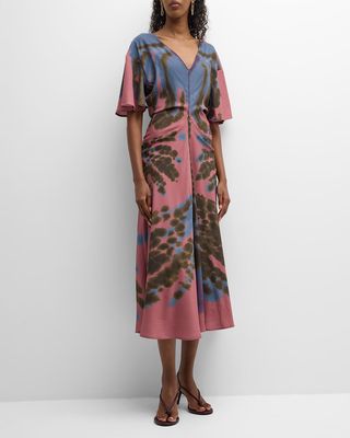 Pelopenese Tie-Dye Short-Sleeve Midi Dress