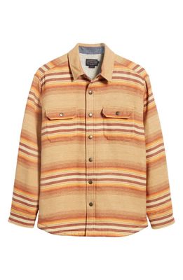 Pendleton Bay City High Pile Fleece Lined Shirt Jacket in Ralston Stripe Tan
