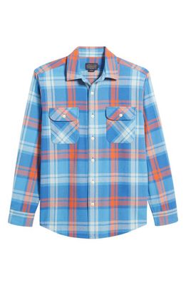 Pendleton Beach Shack Plaid Cotton Button-Up Shirt in Faded Indigo/Fire Red Plaid