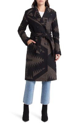 Pendleton Belted Jacquard Virgin Wool Trench Coat in Black Mirror Lake