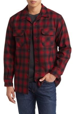 Pendleton Board Plaid Wool Flannel Button-Up Shirt in Red Ombre