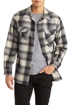 Pendleton Board Plaid Wool Flannel Button-Up Shirt in Tan/Slate Ombre