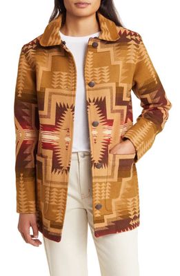 Pendleton Brownsville Virgin Wool Blend Coat with Removable Genuine Shearling Collar in Tan Harding Star