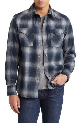 Pendleton Canyon Plaid Wool Flannel Button-Up Overshirt in Blue/Grey Mix Ombre