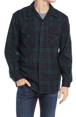 Pendleton Plaid Wool Flannel Button-Up Board Shirt in Black Watch Tartan