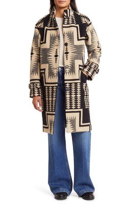 Pendleton Timberline Jacquard Virgin Wool Blend Coat in Black/Tan Harding