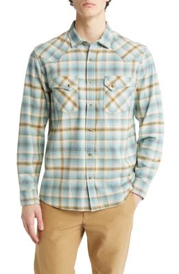 Pendleton Wyatt Plaid Cotton Snap-Up Shirt in Moss/Green/Grey Plaid