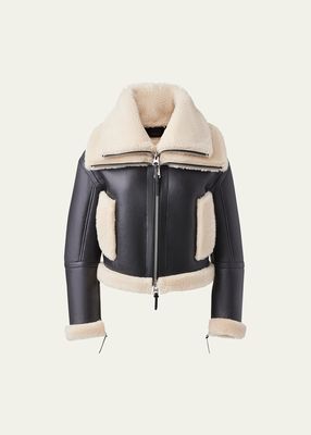 Penelopa Double Collar Leather Jacket with Shearling Lining