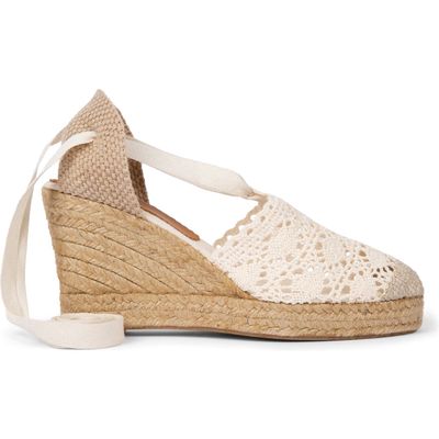 Penelope Chilvers High Valenciana Ankle Tie Espadrille Wedge Pump in Chalk