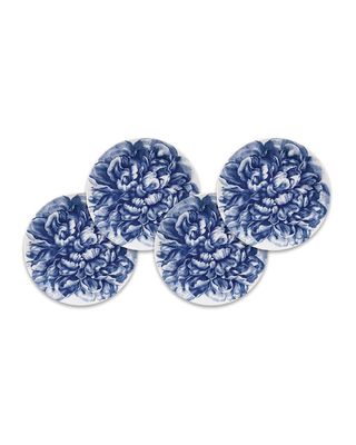 Peony Blue Canapes Plates, Set of 4