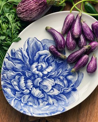 Peony Blue Coupe Oval Platter