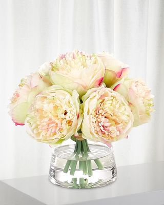 Peony Faux-Floral Arrangement in Glass Pyramid, 9wx9dx8h