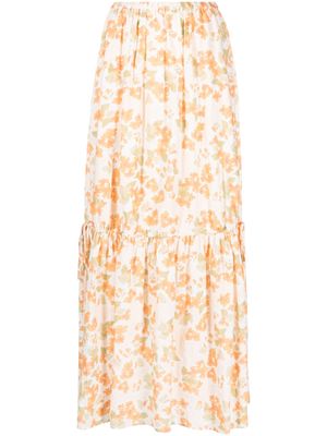 peony floral-print maxi skirt - Orange