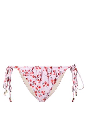 peony floral-print side-tie bikini bottoms - Pink