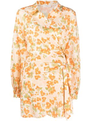 peony floral-print wrap dress - Orange