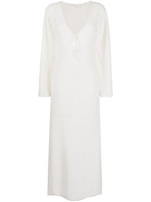 peony knitted long-sleeved dress - White
