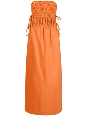 peony strapless ruched linen dress - Orange