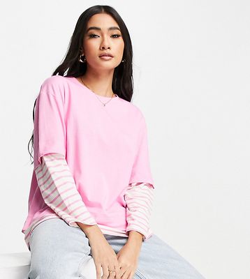 People Tree cotton overlay t-shirt with pink stripe sleeves