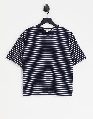 People Tree long sleeve t-shirt in breton stripe cotton-Navy