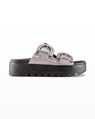 Pepa Metallic Dual-Buckle Slide Sandals