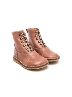 Pépé Kids lace-up leather ankle boots - Brown