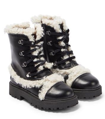 PèPè Shearling-trimmed leather lace-up boots