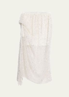 Peplos Pearl and Sequin Embellished Net Skirt