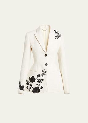 Peplum Blazer Jacket with Floral Embroidery