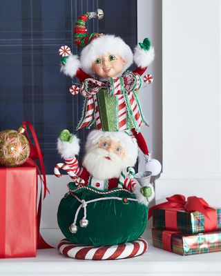 Peppermint Palace Santa & Elf Gift Sack Accent