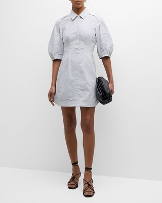 Percy Puff-Sleeve Point-Collar Cotton Structured Mini Shirtdress