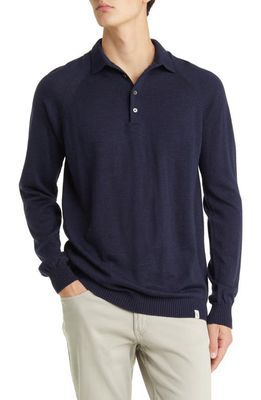 PEREGRINE Beauford Long Sleeve Wool Polo Sweater in Navy