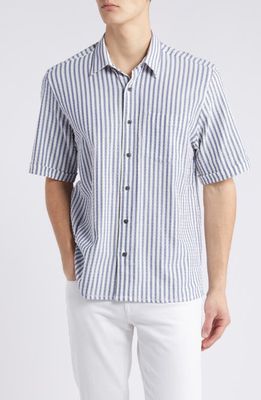 PEREGRINE Cotton Short Sleeve Button-Up Shirt in Blue