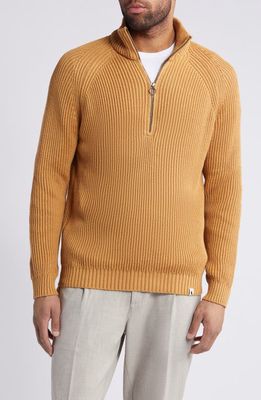 PEREGRINE Felix Quarter Zip Sweater in Amber