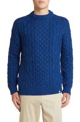 PEREGRINE Hudson Aran Cable Stitch Wool Sweater in Cobalt