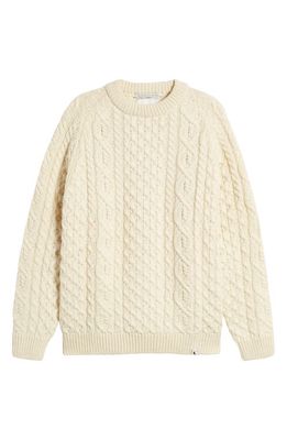 PEREGRINE Hudson Aran Cable Stitch Wool Sweater in Ecru