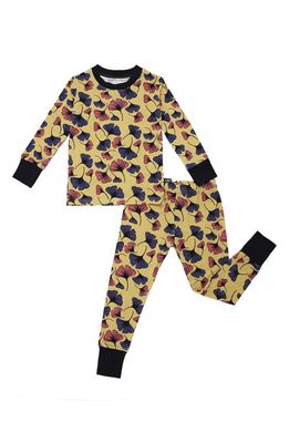 Peregrine Kidswear Gingko Leaf Fitted Two-Piece Pajamas in Yellow