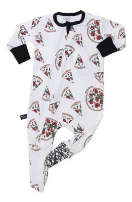 Peregrine Kidswear Hipster Pizza Fitted One-Piece Footie Pajamas in White