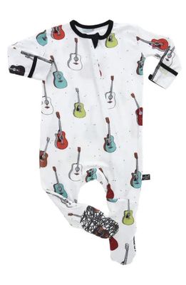 Peregrine Kidswear Mod Guitars Fitted One-Piece Footie Pajamas in White