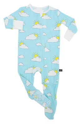 Peregrine Kidswear Partly Cloudy Print Fitted One-Piece Footed Pajamas in Turquoise