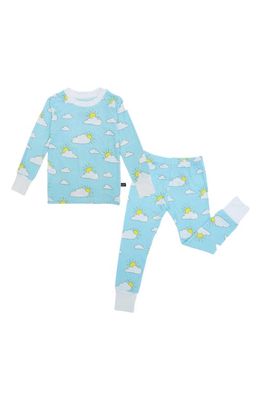 Peregrine Kidswear Partly Cloudy Print Fitted Two-Piece Pajamas in Turquoise