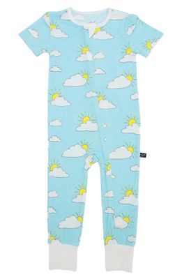Peregrine Kidswear Partly Cloudy Short Sleeve One-Piece Pajamas in Turquoise