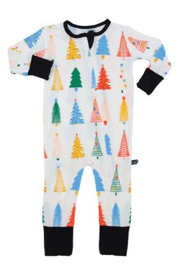Peregrine Kidswear Quirky Christmas Tree Print Fitted Convertible Footie Pajamas in White