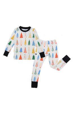 Peregrine Kidswear Quirky Christmas Tree Print Fitted Two-Piece Pajamas in White