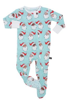 Peregrine Kidswear Santa Print Fitted One-Piece Footie Pajamas in Turquoise