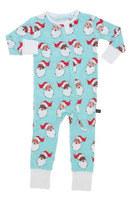 Peregrine Kidswear Santa Print Fitted One-Piece Pajamas in Turquoise