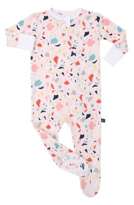 Peregrine Kidswear Terrazzo Tile Print Fitted One Piece Footed Pajamas in Pink