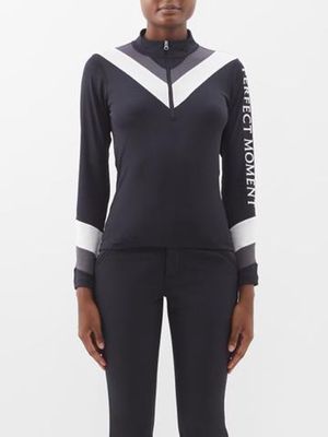 Perfect Moment - Chevron-stripe Jersey Base-layer Top - Womens - Black