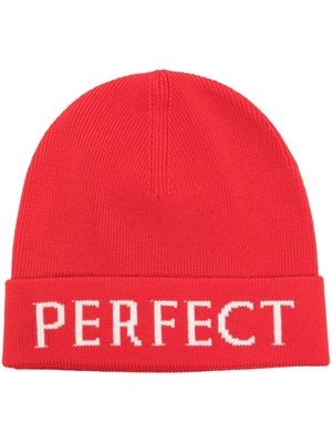 Perfect Moment logo-intarsia merino wool beanie - Red