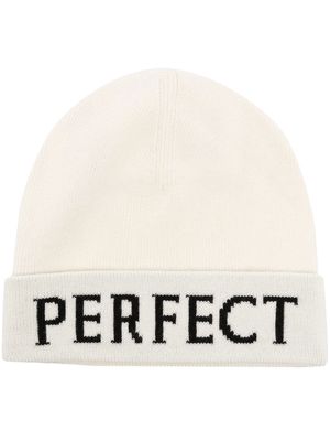 Perfect Moment logo-intarsia merino wool beanie - White